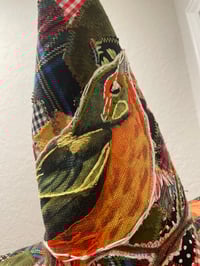 Image 4 of Handmade Scrappy Quilted Witch Hat: Upcycled Halloween Cottagecore Bird Appliqué