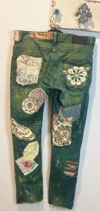 Image 2 of Handmade Upcycled Jeans 34”x33” Slim Boho Art Jeans Dyed
