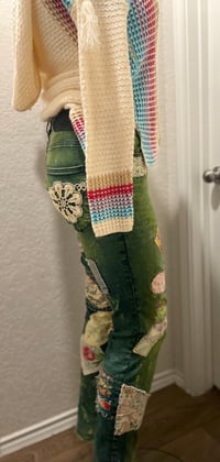Image 3 of Handmade Upcycled Jeans 34”x33” Slim Boho Art Jeans Dyed