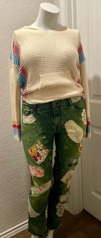 Image 4 of Handmade Upcycled Jeans 34”x33” Slim Boho Art Jeans Dyed