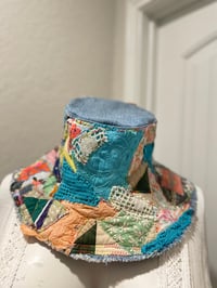 Image 5 of Scrappy Bucket Hat Quilted Handmade Cottagecore Boho Upcycled Hippie Adult New OOAK