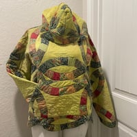 Image 1 of Upcycled Oversized Vintage Wedding Ring Quilt Hoodie Handmade Hand Dyed