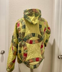 Image 2 of Upcycled Oversized Vintage Wedding Ring Quilt Hoodie Handmade Hand Dyed