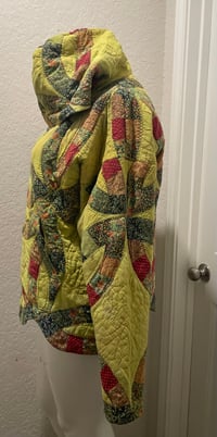 Image 4 of Upcycled Oversized Vintage Wedding Ring Quilt Hoodie Handmade Hand Dyed