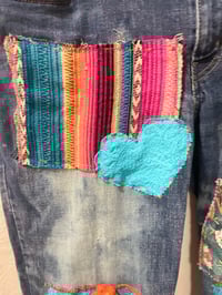 Image 4 of Upcycled Handmade Hippie Style Boyfriend Jeans Flairs Fringe