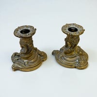 Image 2 of Paire de bougeoirs de toilette ancien en bronze doré - XIXe - style Louis XV