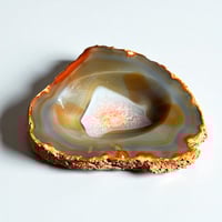 Image 1 of Vide-poche en tranche d'agate cristal bleu - marron - vintage 1960 cendrier 