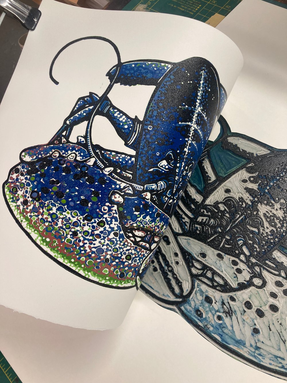 Lobster linocut print