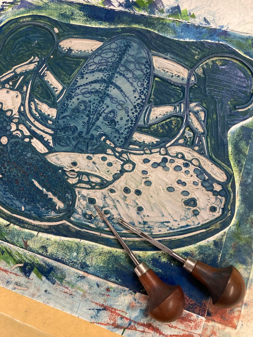 Lobster linocut print