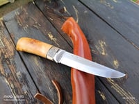 Image 2 of Puukko 14c28n Salami carvings Birch Burl Handle