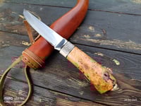 Image 1 of Puukko 14c28n Salami carvings Birch Burl Handle