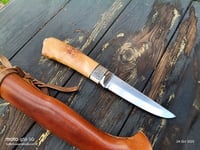 Image 7 of Puukko 14c28n Salami carvings Birch Burl Handle