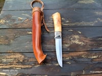 Image 8 of Puukko 14c28n Salami carvings Birch Burl Handle