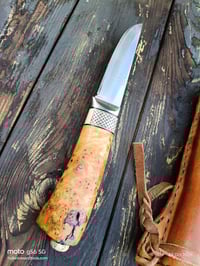 Image 17 of Puukko 14c28n Salami carvings Birch Burl Handle