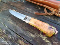 Image 19 of Puukko 14c28n Salami carvings Birch Burl Handle