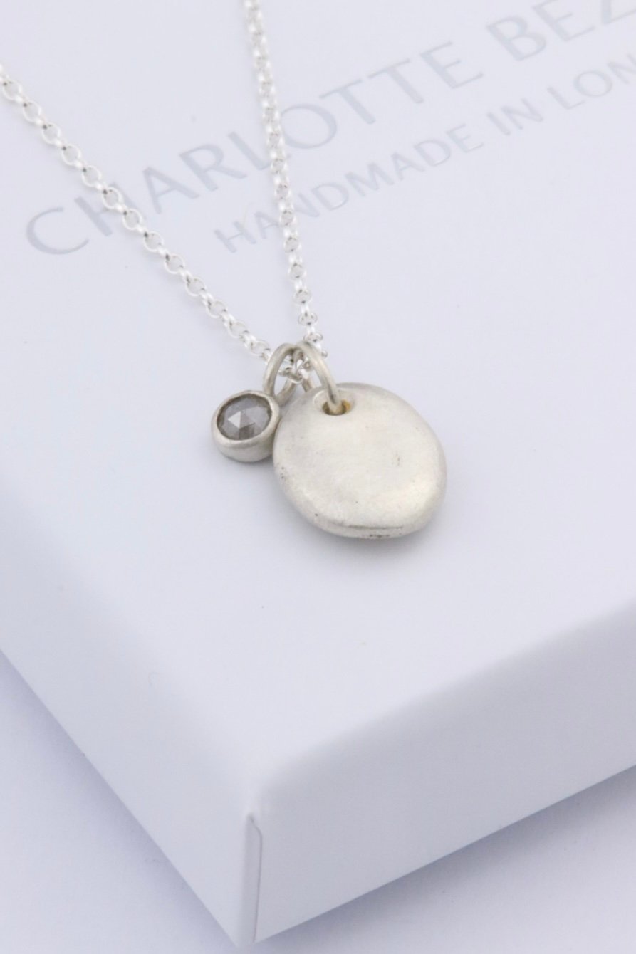Image of Grey diamond and silver pebble necklace