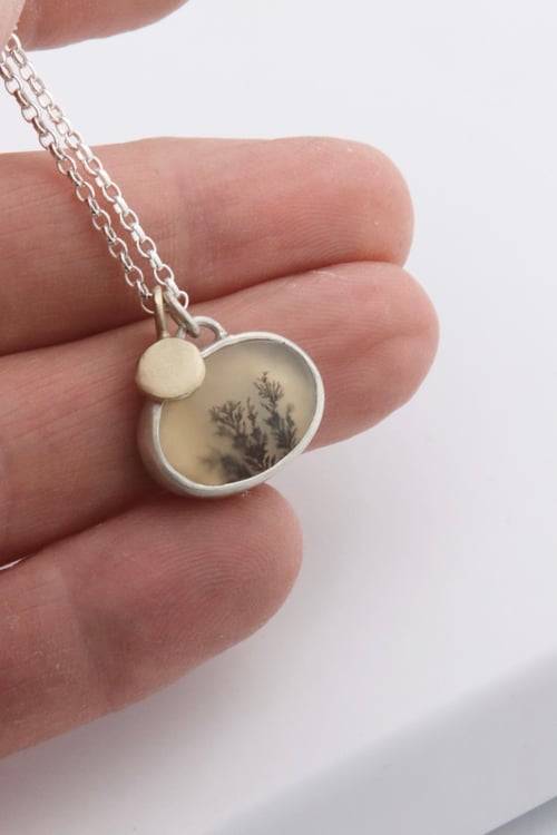 Image of Dendritic agate and 9ct gold tag necklace