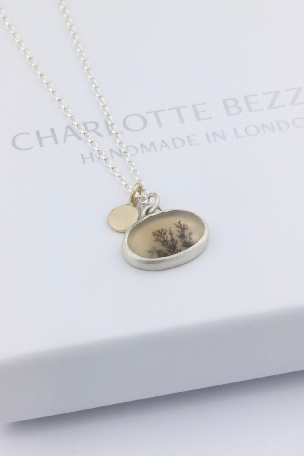 Image of Dendritic agate and 9ct gold tag necklace