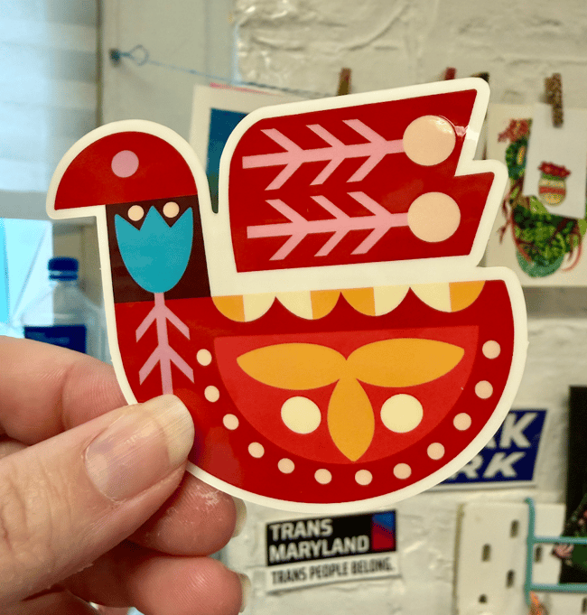 Glossy Vinyl Sticker: Red Folk Pigeon