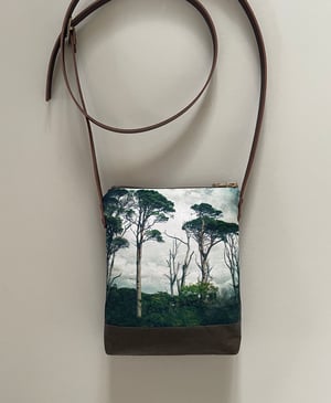 Image of Scots pine, crossbody velvet and waxed canvas phone bag