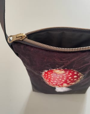 Image of Fly agaric, crossbody velvet and waxed canvas phone bag