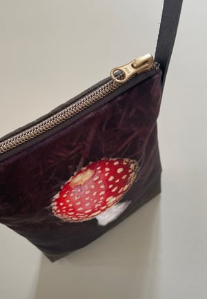 Image of Fly agaric, crossbody velvet and waxed canvas phone bag