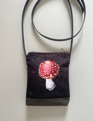 Image of Fly agaric, crossbody velvet and waxed canvas phone bag