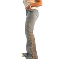 Image 8 of Women's Calvin Klein Vintage flare bottom jeans criss cross suede ties on sides knee to hem