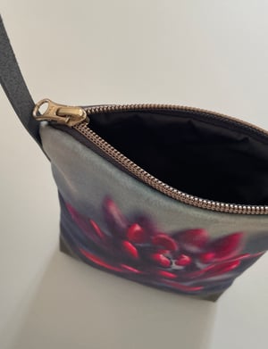 Image of Red flower, crossbody velvet and waxed canvas phone bag