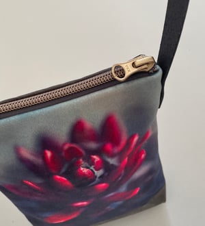 Image of Red flower, crossbody velvet and waxed canvas phone bag
