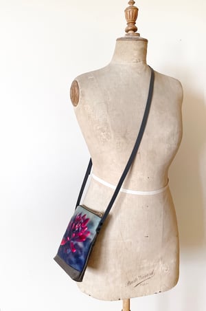 Image of Red flower, crossbody velvet and waxed canvas phone bag