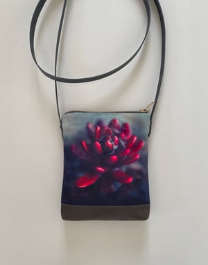 Image of Red flower, crossbody velvet and waxed canvas phone bag