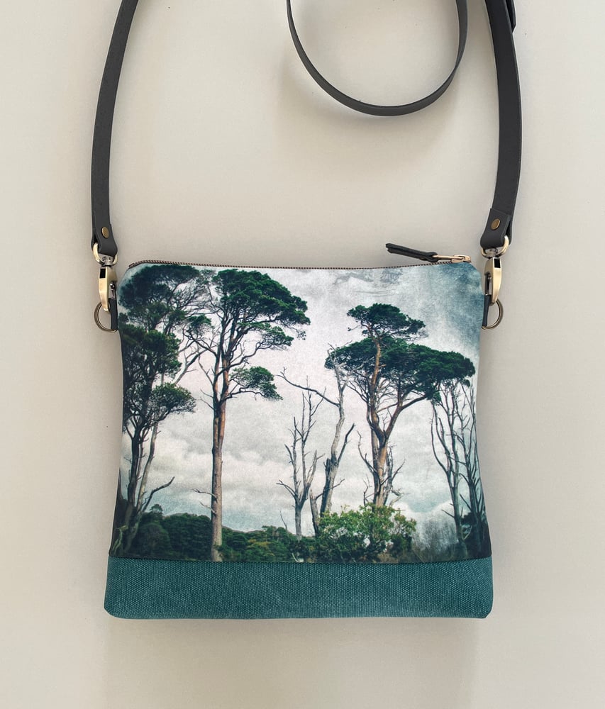 Image of Scots pines, large shoulder bag with crossbody leather strap
