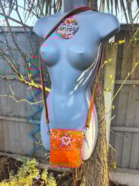 Image 2 of Woodstock cross body/ passport bag - Orange and peach heart 