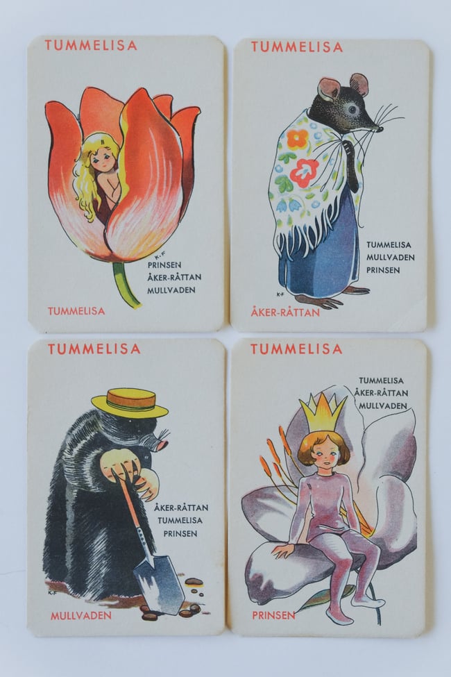 Set of 4 Vintage Playing Cards - Thumbelina 