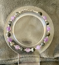 Image 2 of  Matte Amethyst & Larvikite Bracelet with Bright Silver Hematite - Size 6.5