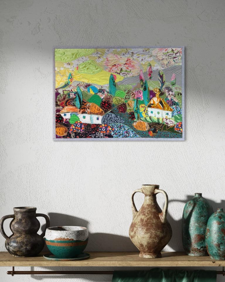 Small textile art -"In berry gardens"