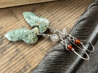 Image 8 of Carved feather stone, Herkimer diamond, Hessonite sterling silver earrings 
