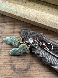 Image 10 of Carved feather stone, Herkimer diamond, Hessonite sterling silver earrings 