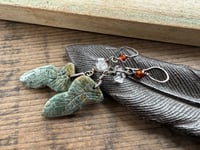 Image 11 of Carved feather stone, Herkimer diamond, Hessonite sterling silver earrings 