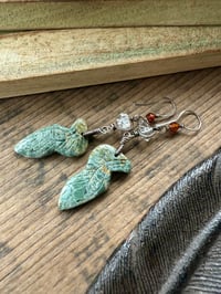 Image 18 of Carved feather stone, Herkimer diamond, Hessonite sterling silver earrings 