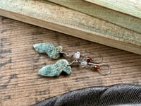 Image 20 of Carved feather stone, Herkimer diamond, Hessonite sterling silver earrings 