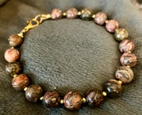 Image 1 of Leopard Skin Jasper & Faceted Bright Gold Hematite- Size 7.5