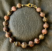 Image 4 of Leopard Skin Jasper & Faceted Bright Gold Hematite- Size 7.5