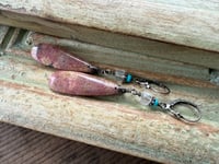 Image 8 of Rhodhonite, Quartz and Turquoise sterling silver earrings 