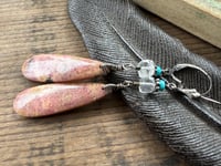 Image 2 of Rhodhonite, Quartz and Turquoise sterling silver earrings 