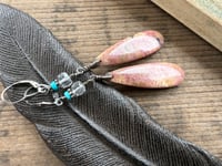 Image 9 of Rhodhonite, Quartz and Turquoise sterling silver earrings 
