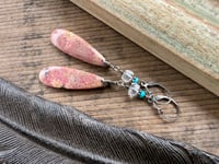 Image 10 of Rhodhonite, Quartz and Turquoise sterling silver earrings 