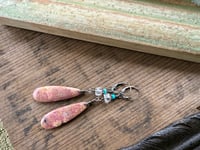 Image 13 of Rhodhonite, Quartz and Turquoise sterling silver earrings 
