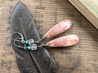 Image 15 of Rhodhonite, Quartz and Turquoise sterling silver earrings 